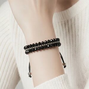 Black Crystal and Swarovski Beaded Adjustable Bracelet